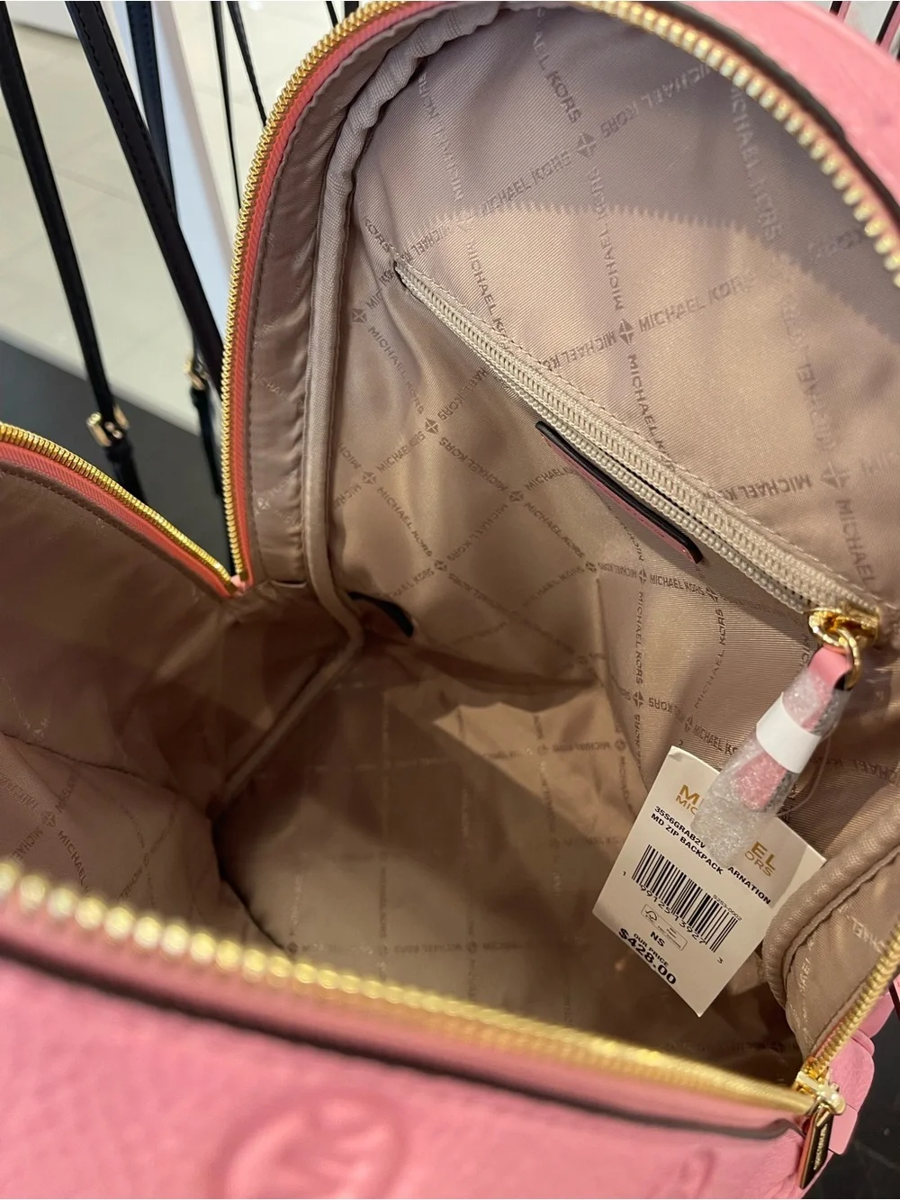 Michael Kors Rhea Medium Zip MK Logo Debossed Backpack Carnation NWT
